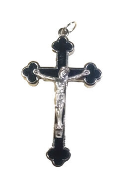 Italy Jesus Cross Crucifixion Silver Tone Black Enamel Pendant